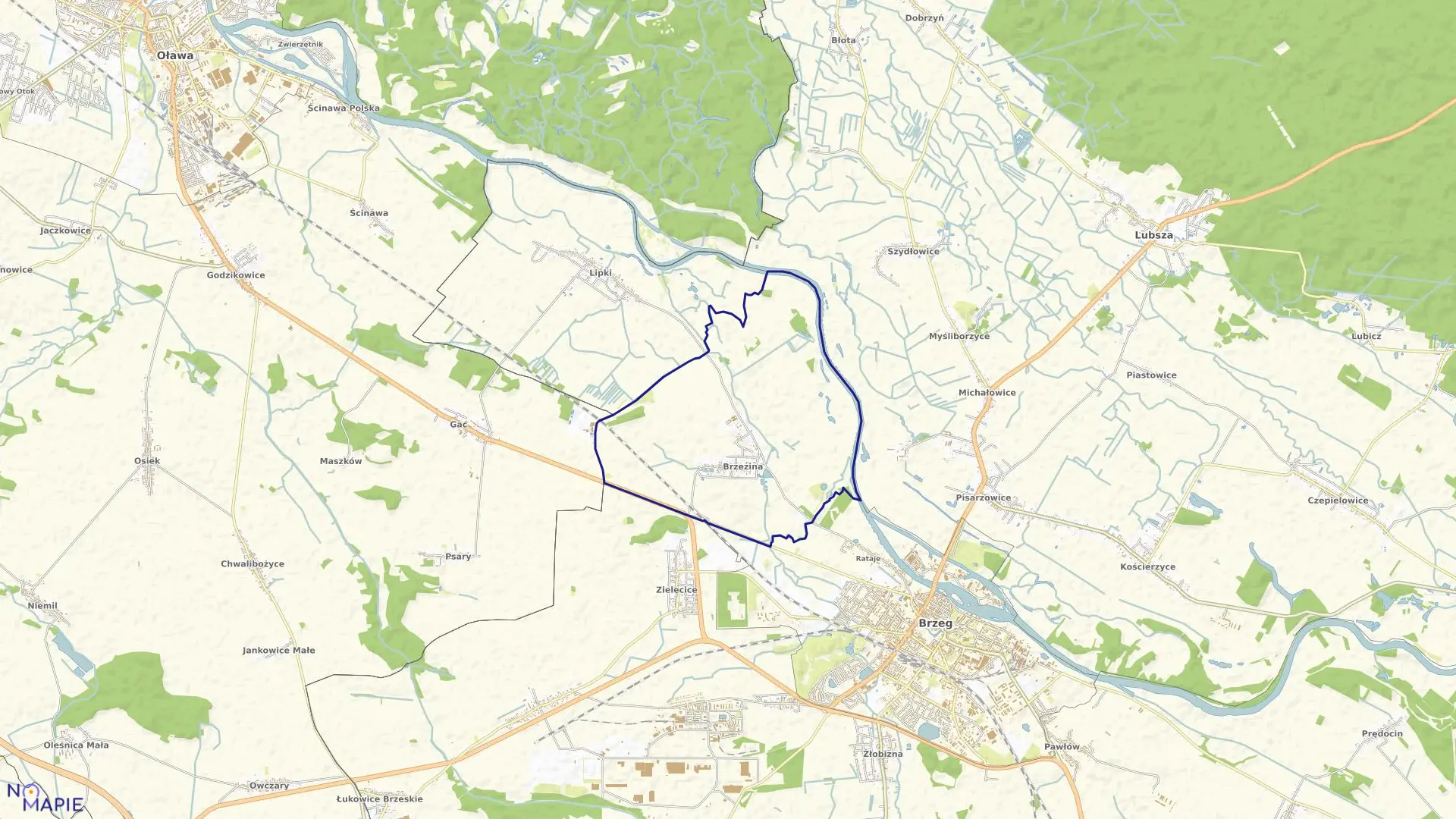 Mapa obrębu BRZEZINA w gminie Skarbimierz